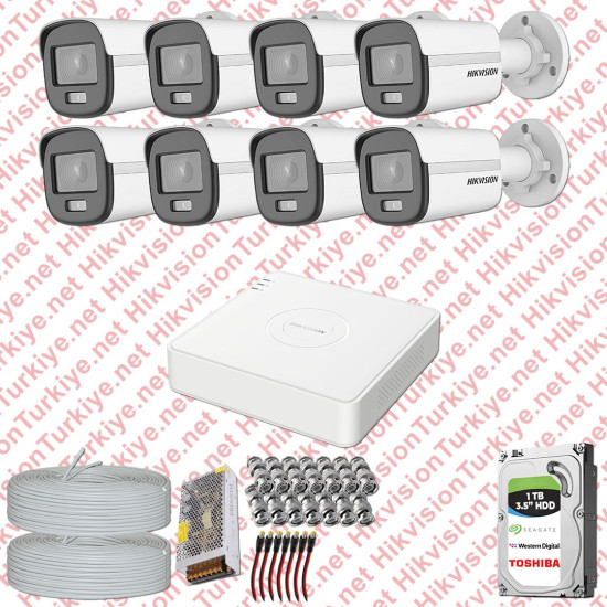 Hikvision Colorvu Gece Renkli 08 Kameralı Set 1TB Hdd